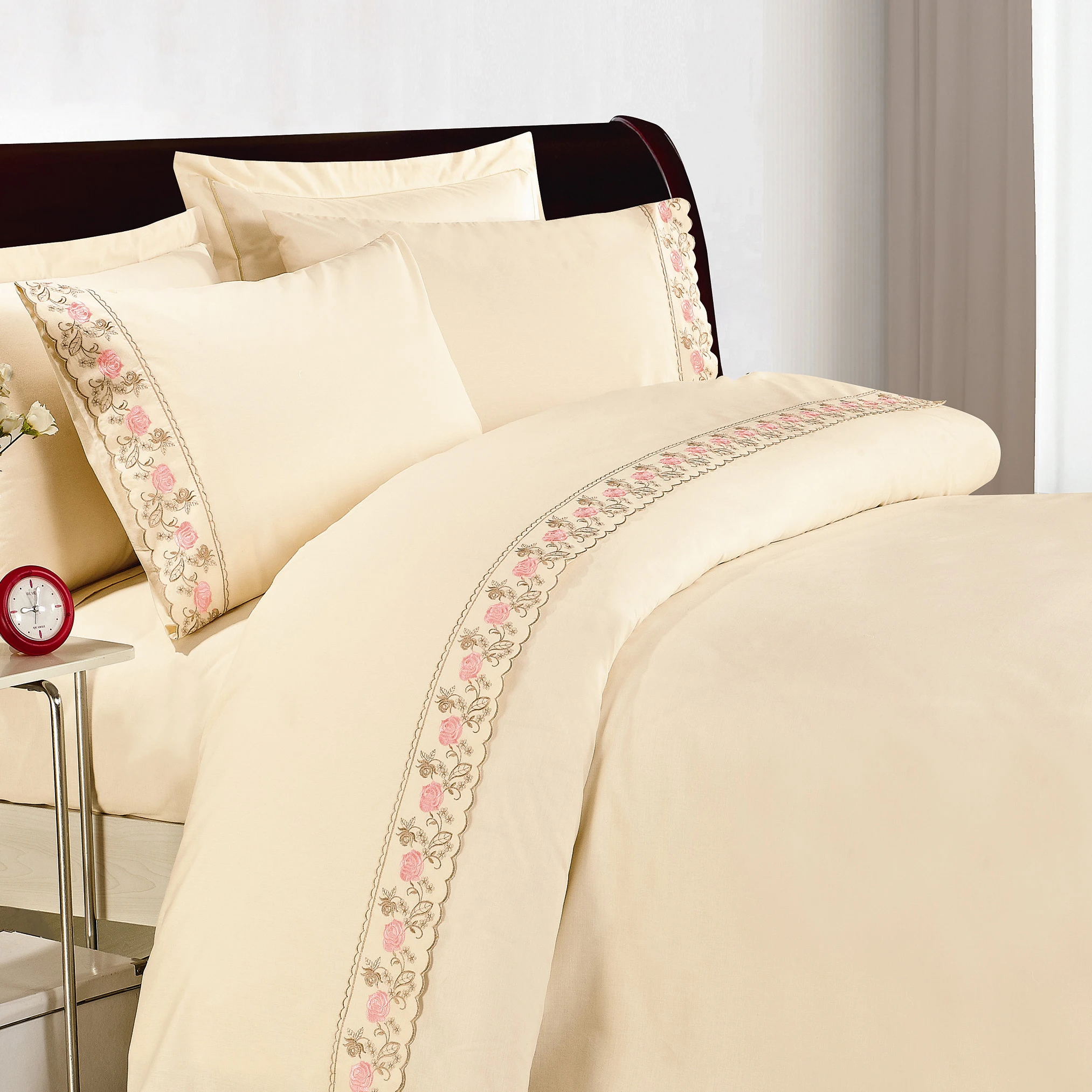 KOSMOS embroidery lace hem best selling beautiful bed fitted sheet set