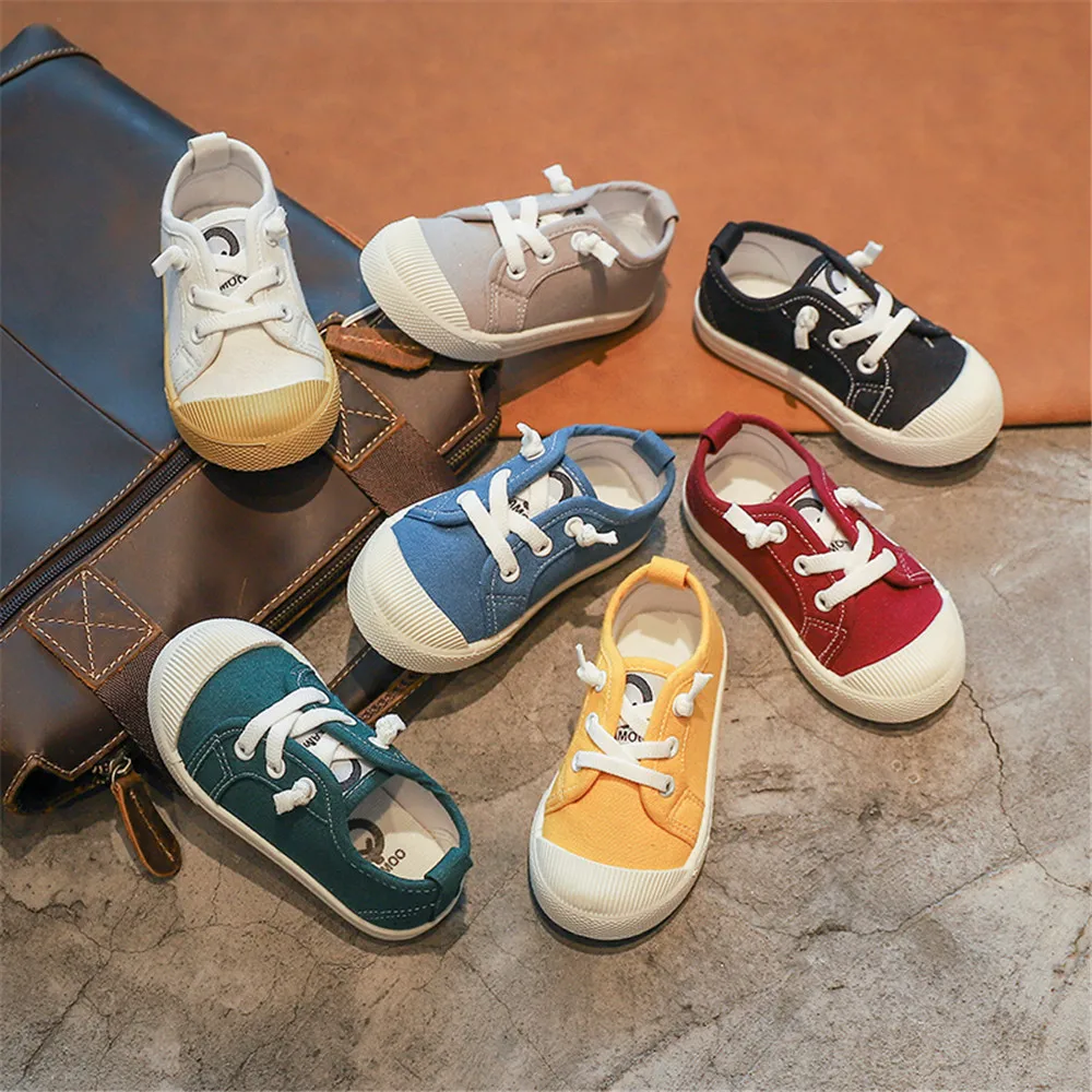 
In stock flat boys and girls unisex candy color slip on casual kids canvas shoes 