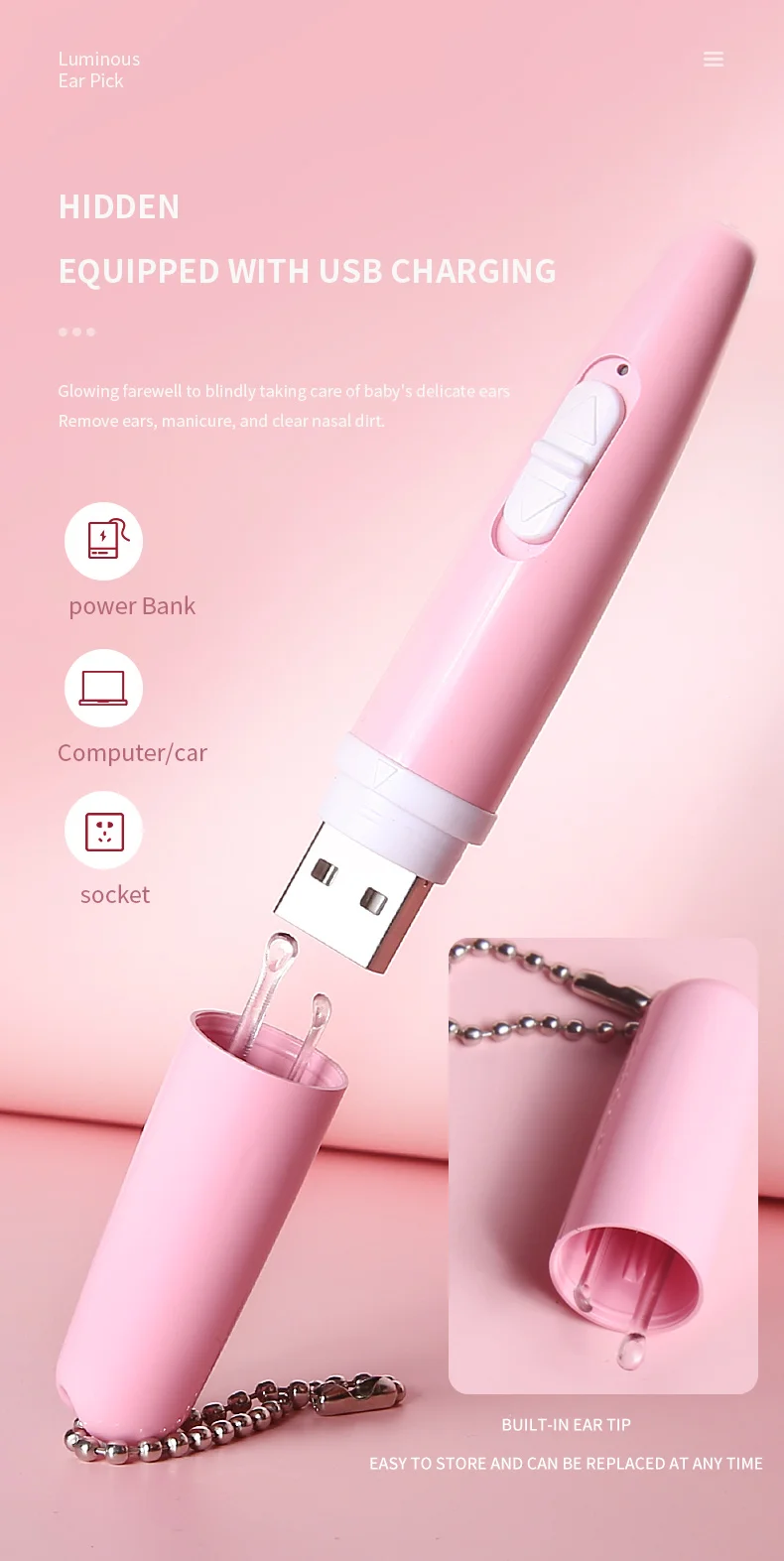 Newborn Baby Nail Care Sets Kids Scissors Luminous Ear Pick & Booger Clip Baby Nail Clipper Baby Nail Clipper (Rechargeable)