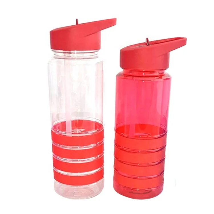 18/24oz bpa free plastic drinking bottle with ring and flip up straw