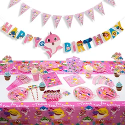 Набор для детской вечеринки в виде розовой акулы с героями мультфильмов, украшения на день рождения