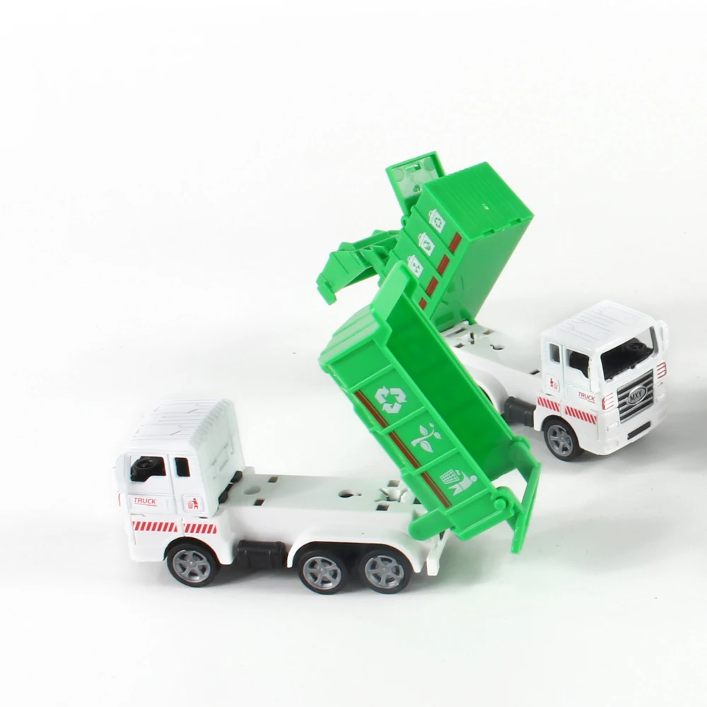 Wholesale  Truck Pull Back Alloy Garbage Track Friction Motal Model Car Truck Diecast Sanitation Vehicle Boy Toy