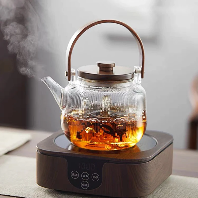 Striped Cylindrical Glass Teapot-for Coffee & Tea Sets