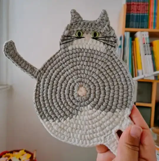 Cat Butt Coasters Funny Drink Mat Handmade Crochet Cup Coaster Absorbent Coasters for Home Office Decor