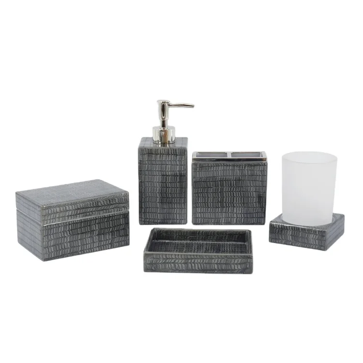 new products Grey Plastic Bathroom Vanity Accessory Set