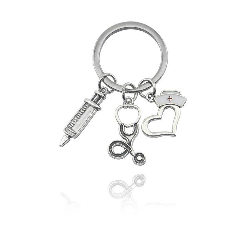 Peach Heart Shaped medical nurse metal keychain
