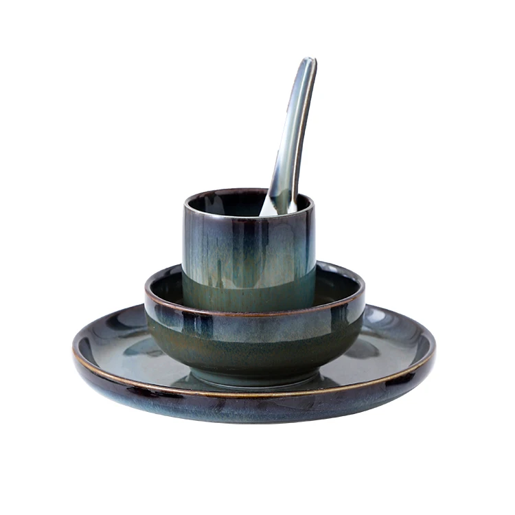 Japanese Dinnerware kitchen plates set dinner dinnerware Set 4pcs ceramic Plate and tea cup ceramic