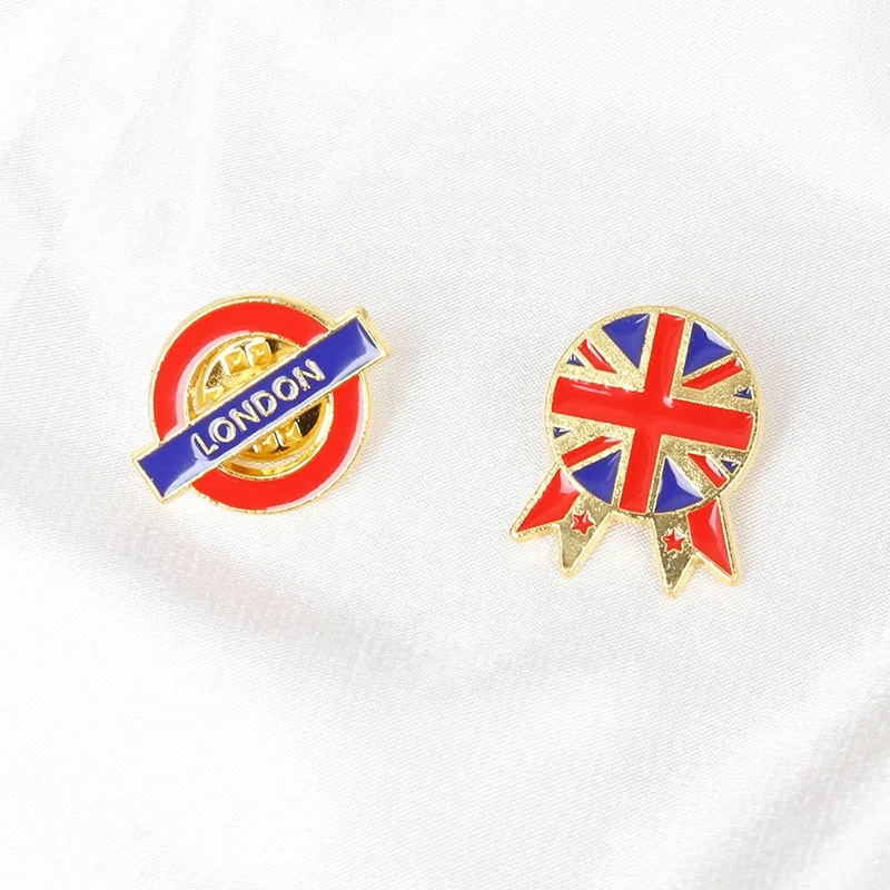 Garment Decoration Gold London Building Souvenir Metal Soft Enamel Custom British UK Flag Pin Badge