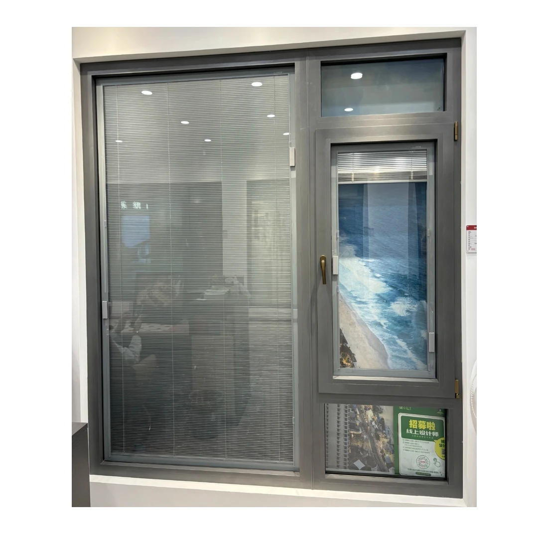 Modern Fully Tempered Aluminum Alloy Double Glazing Tilt Turn Window Swing Open with Internal Blind Louver Bedroom Application