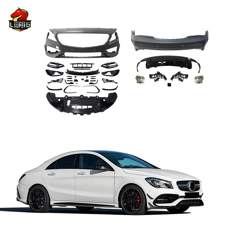 2020 w117 CLA200 CLA220 CLA45 body kit for w117 to CLA45 style with front bumper grille rear bumper and exhaust tips