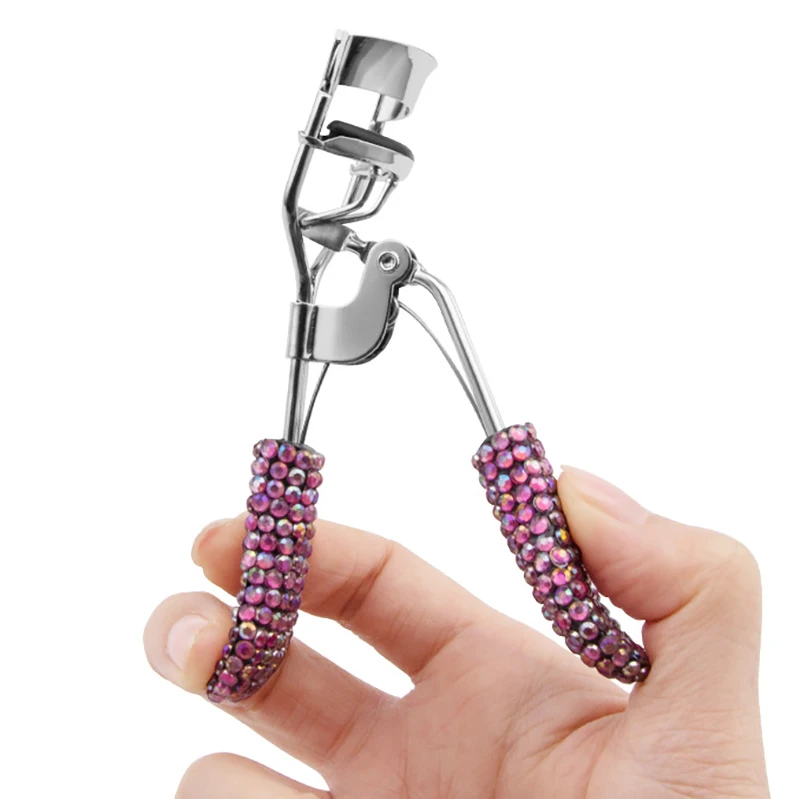 Wholesale unique custom eyelash curler applicator logo black/pink and gold bling rhinestone metal eyelash curler with comb