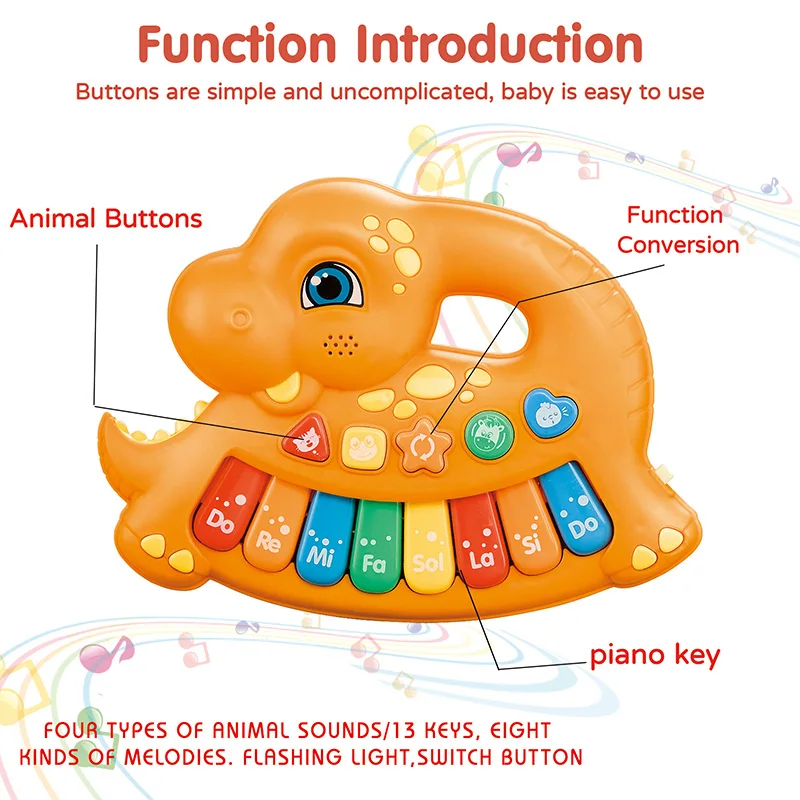 Educational Cartoon Baby Toys Musical Instruments Toys Dinosaur Electronic Piano Keyboard For Baby
