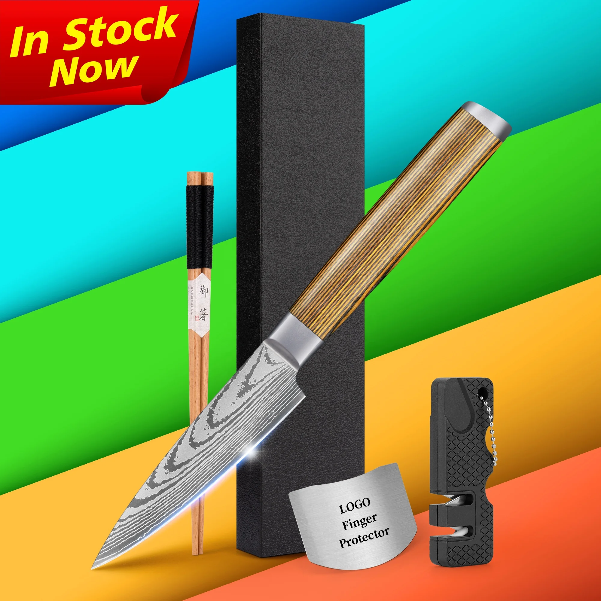 Yellow Pakka Wood Handle 3 Inch Japanese High Carbon Damascus Steel Kiwi Peeling Knife Fruit Paring Knives With Gift Box