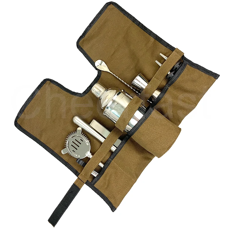 Most Popular 9 Piece Storage Bag Shaker Cocktail Bar Tools Kit Stainless Steel Cocktail Shaker Set Stainless Steel