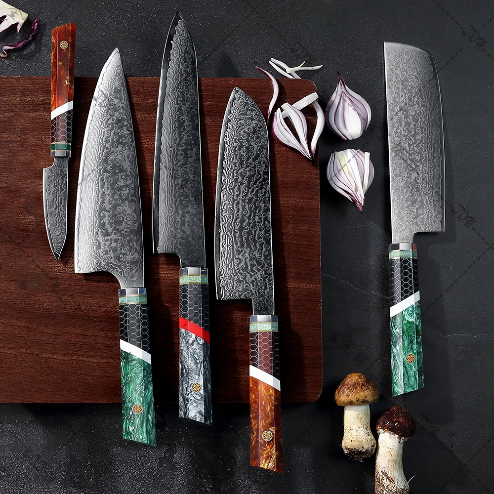 7 inch Cleaver Knife Damascus Kitchen Knife 67 Layers Damascus Steel with Honeycomb Resin Handle Rose Pattern