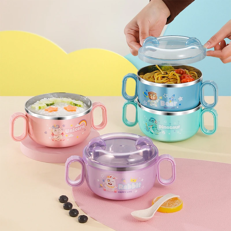 Bpa Free Baby Safe Toddler Leak-Proof Cute Small Mini Meal Prep Bowls Round Circle Lunch Box Kids Freshbox With Handle And Spoon
