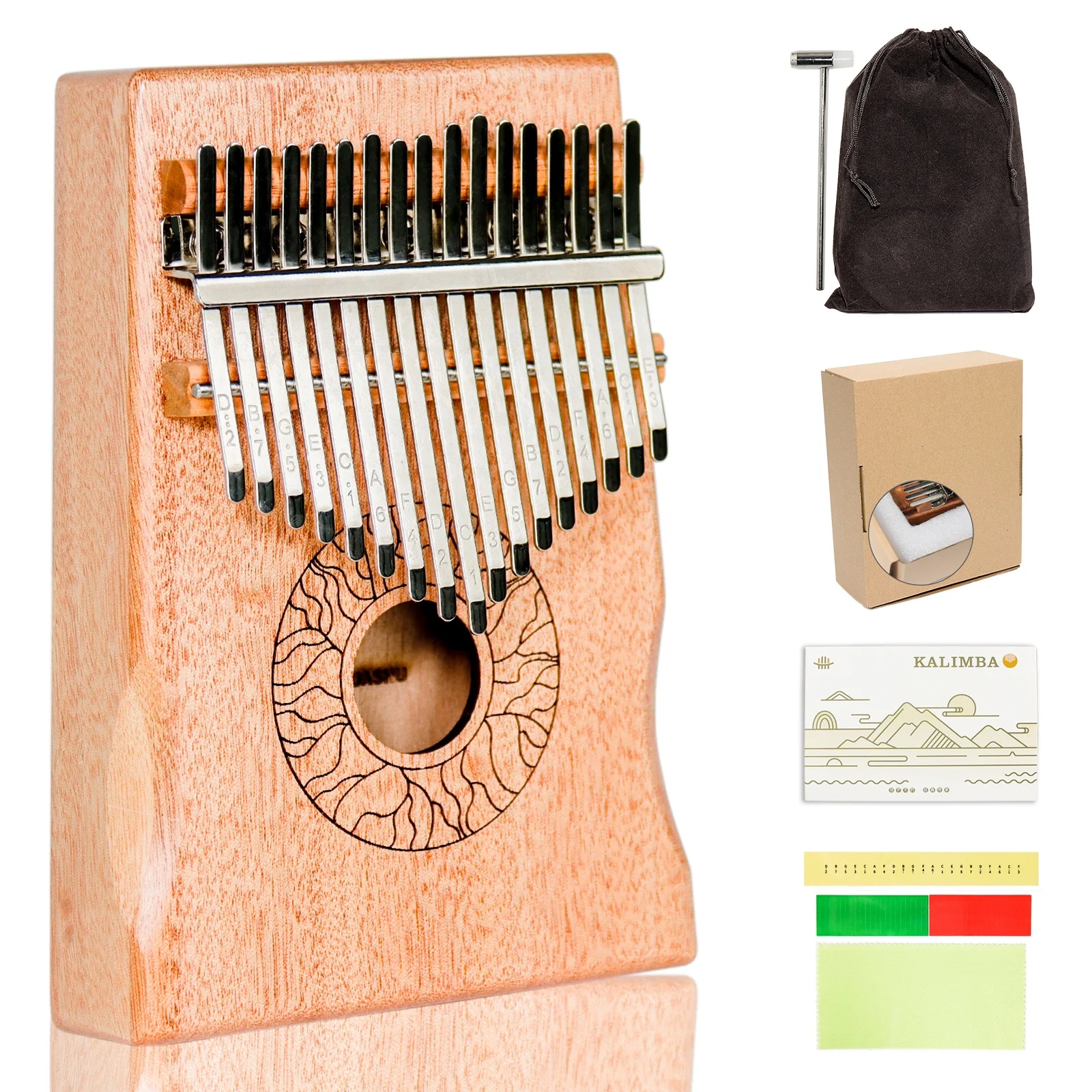 Калимба большой палец пианино 17 клавиш Музыкальные инструменты с SongBook, молоток настройки otamatone для детей и взрослых легко освоить Пальчиковое пианино