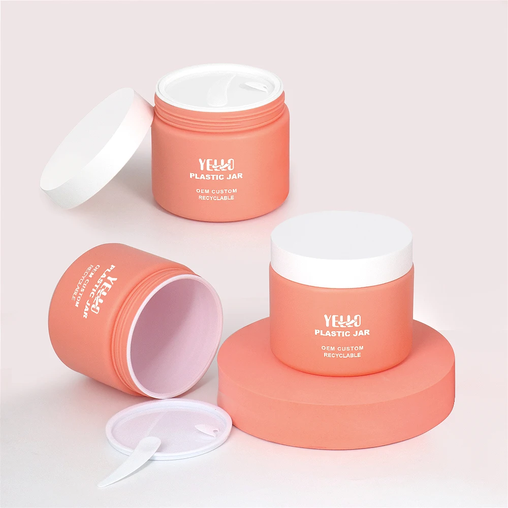 Luxury Pink Peach White Empty PET Plastic Double Wall Face Cream Container 50g 100g 200g 250g 500g PCR Cosmetic Jars With Lids
