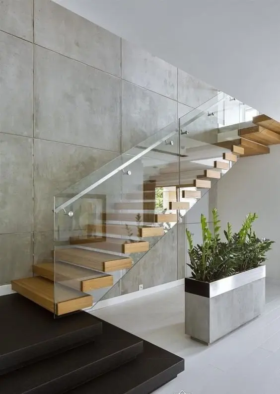 CBMmart Floating Stair carbon steel mono beam beech/oak wood tread stairs indoor/staircase design for houses