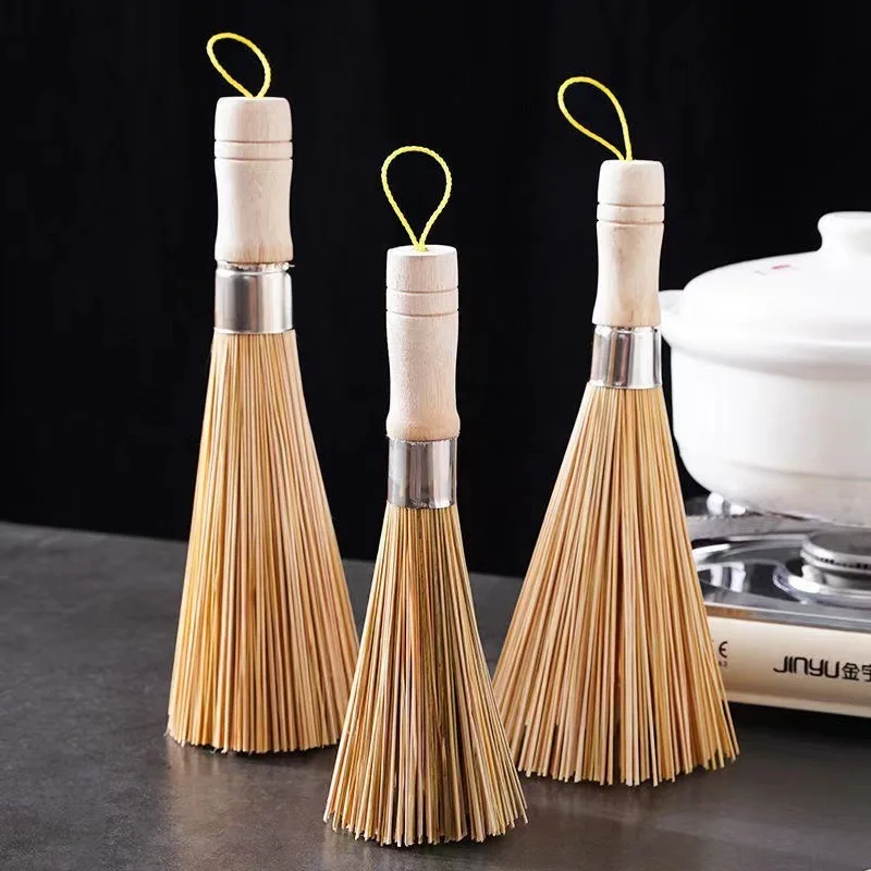 Factory Bamboo Wooden Pot Brush Dish Wash Cleaning Eco-Friendly Natural Kitchen Tool Broom With Long Wood Handle For Dishwashing