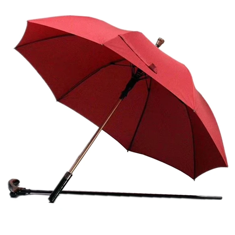 YS-1044 High Quality Walking Stick Umbrella Movable Drawing Plastic Handle  Aluminum Shaft Auto Open Crutch Umbrella