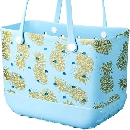 Hot Sale Wholesale Beach Waterproof bogg Tote Bags Custom Hawaii Pineapple Pattern Rubber Travel Bags Bogg Beach Bag