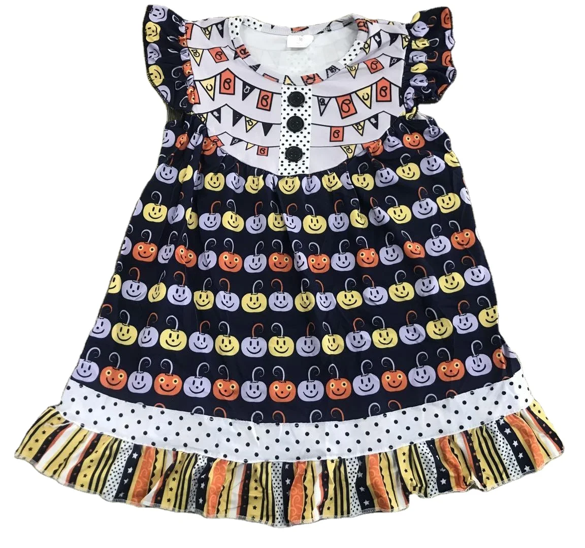 Halloween Cute Smiling Face Print Black Long Sleeve Dress Boutique Wholesale Clothing