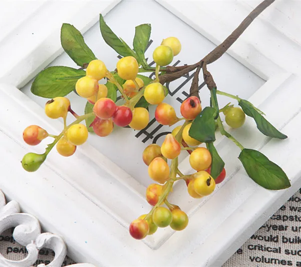 Bean berry branch plastic fa-ke plants berries for home garden Christmas wedding decoration DIY wreath supplies faux flowers