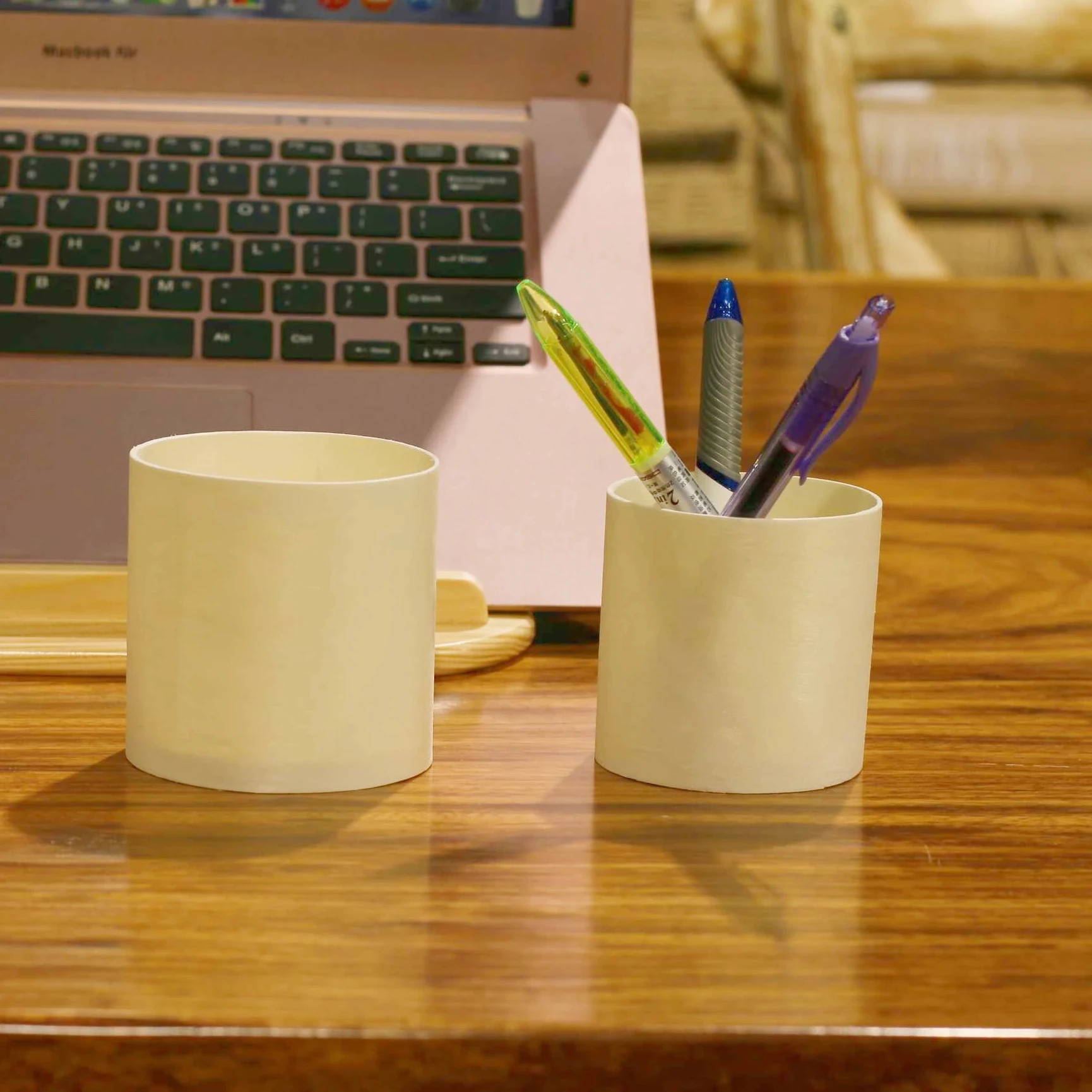 Home and office handy wood organizer customize S/3 pen holder real wood Round  brush pot cylinder pen container included