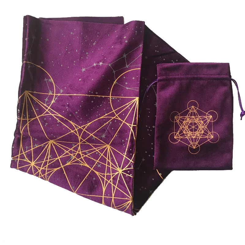 Metatron Crystal Lattice Altar Thick Velvet Storage Bag Jewelry Crystal Small Item Card Fabric Bag with Tablecloth Set