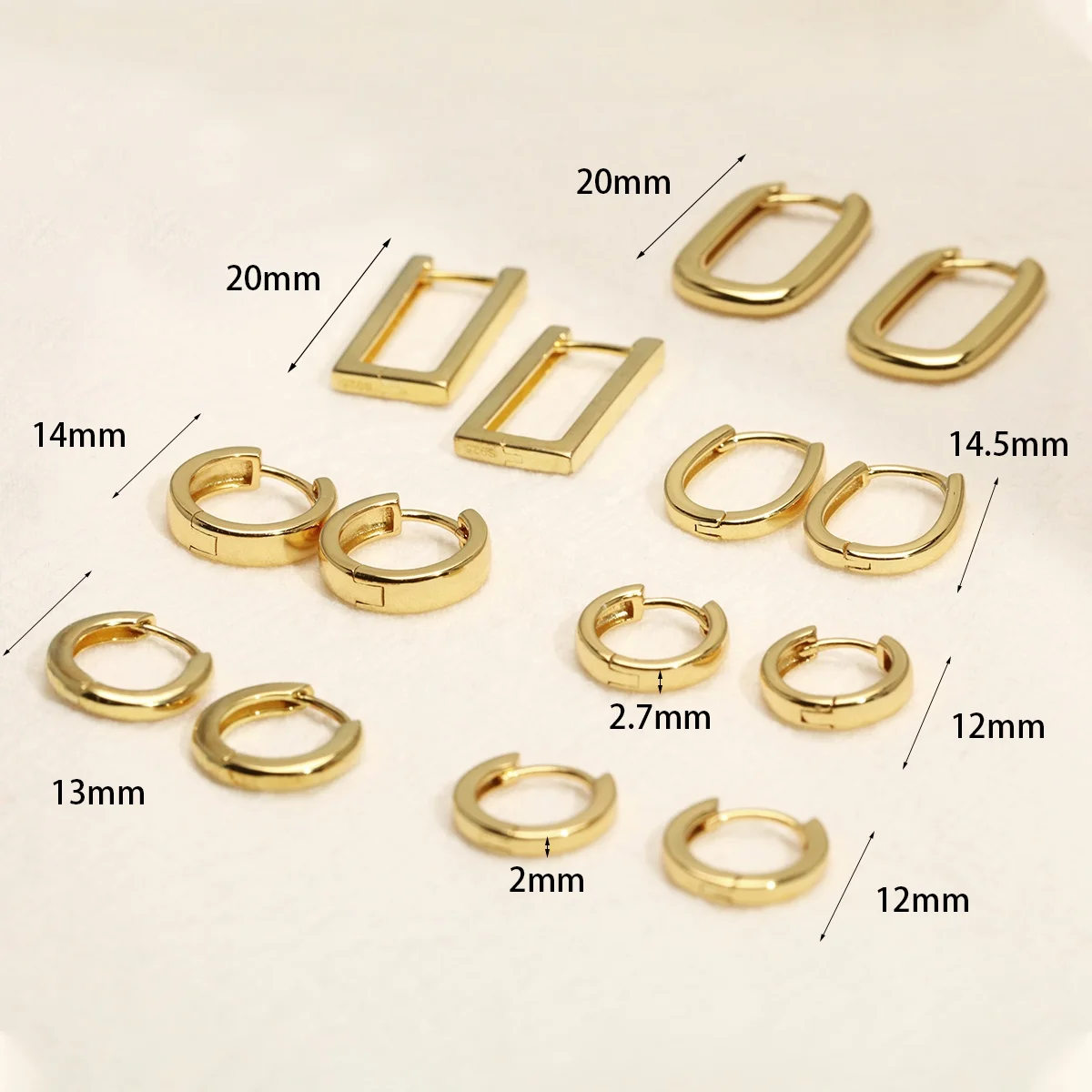 Custom Plain Minimalist 18k Gold Plated Mini Tiny Simple Rectangle Small Huggie Hoop 925 Sterling Silver Women Earrings Jewelry