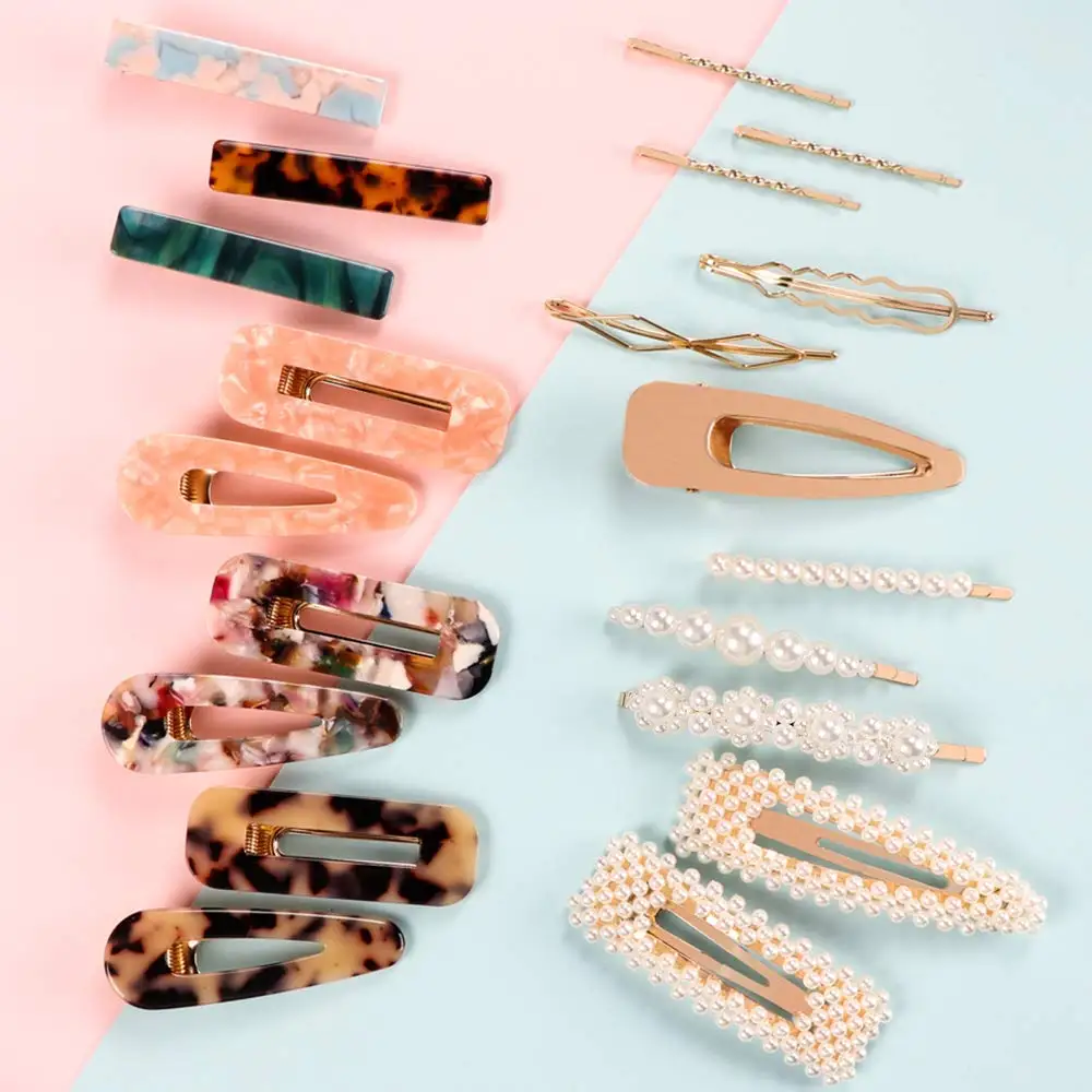 
Fashion Hair Clips Pearls Acrylic Resin Barrettes Geometric Hairpins for Women Girls and Ladies Headwear Styling Tool 