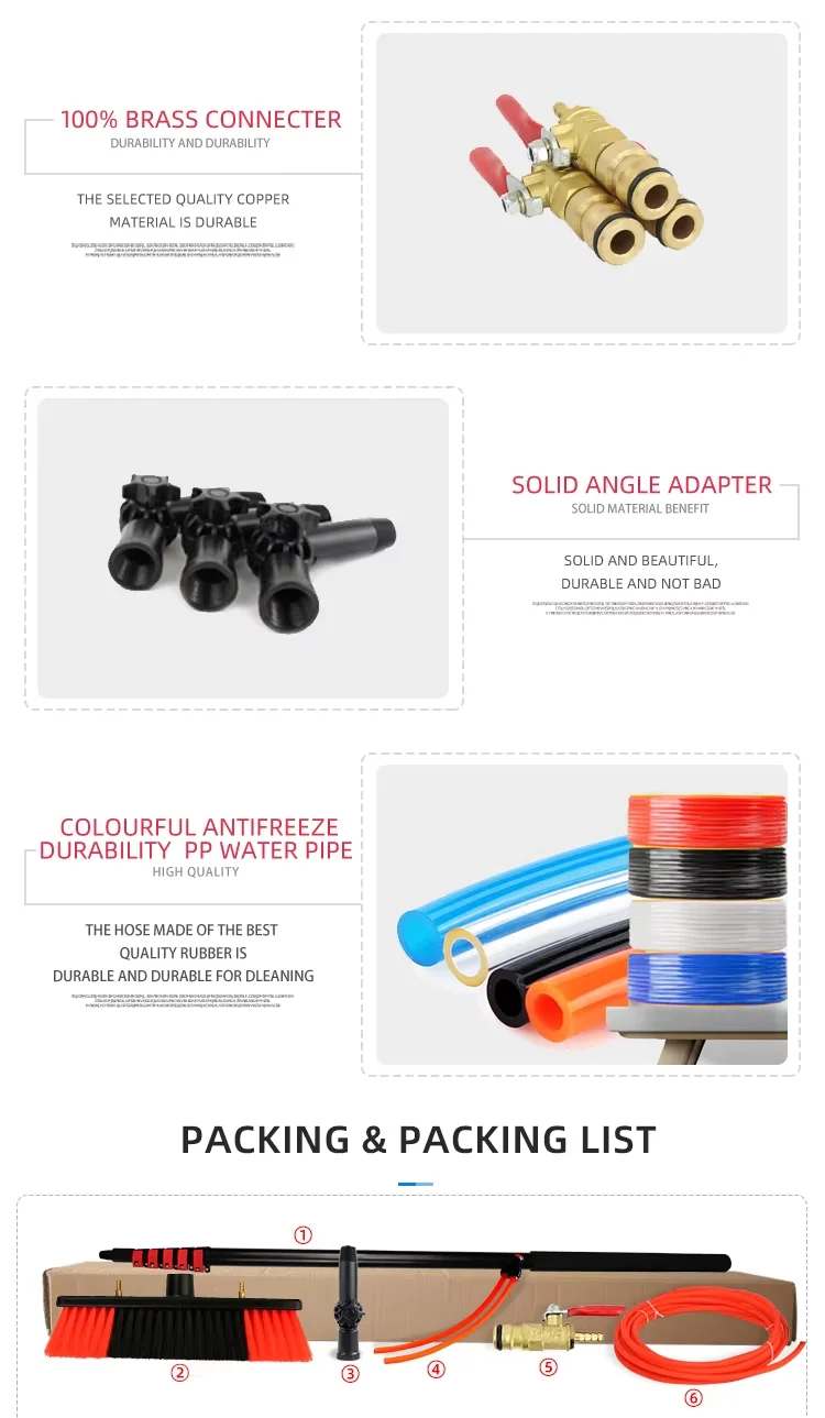 Telescopic water fed extending brush water fed pole system window cleaning washing kit