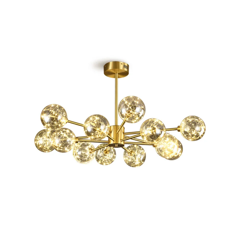 Magic Bean Glass Ball Chandelier Light Contemporary Style LED Pendant Light Modern Brass Light Fixture
