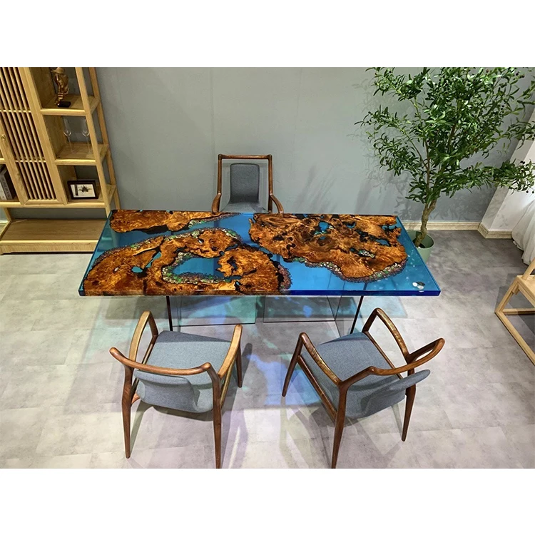 Commercial Conference Epoxy Resin Table Top Ftopor River Table With Diy Decors Sea Animal And Flower Plant