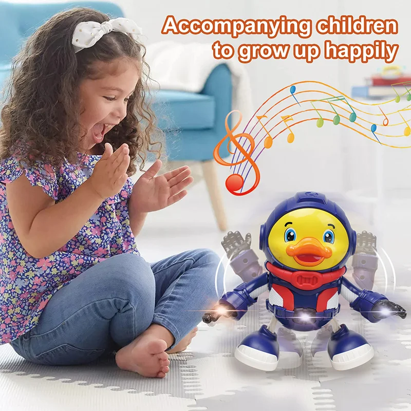 Battery Operated Electric Space Blue Yellow Dancing Duck Musical Toys for Kids
