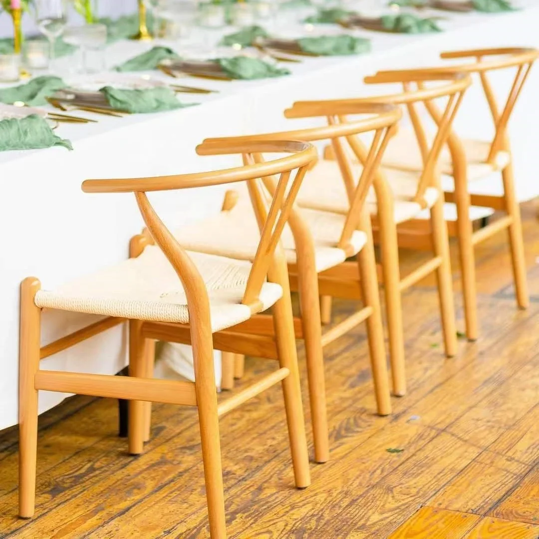 Stacking Wooden Wishbone Chair  Y Type Wood Chair Natural Color Good Weaving Thick Paint