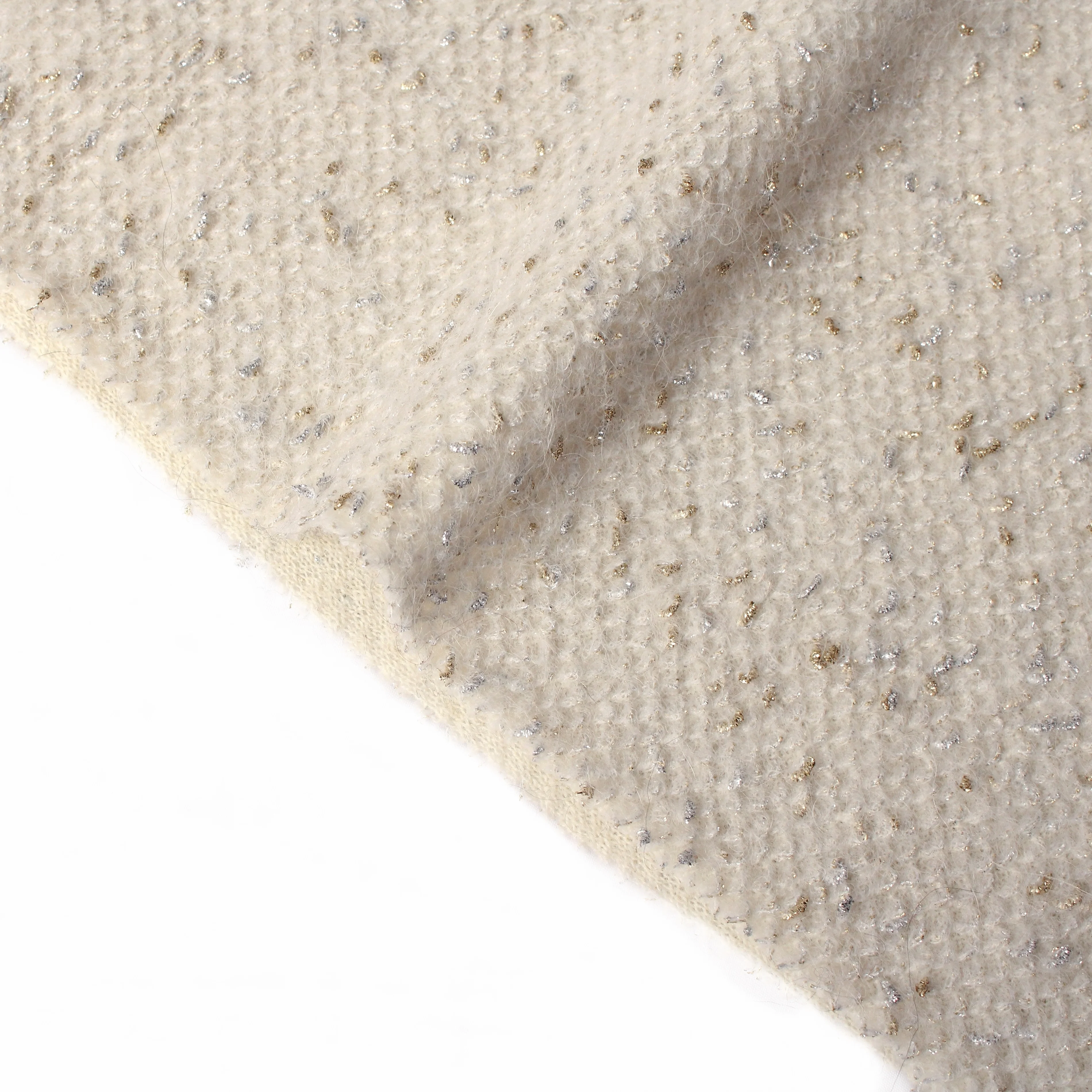 2024 High Quality Newest Shinning White Knitted Print Shinning Sliver Wool Alpaca Mohair Fabric for Women Suit Coat Dress