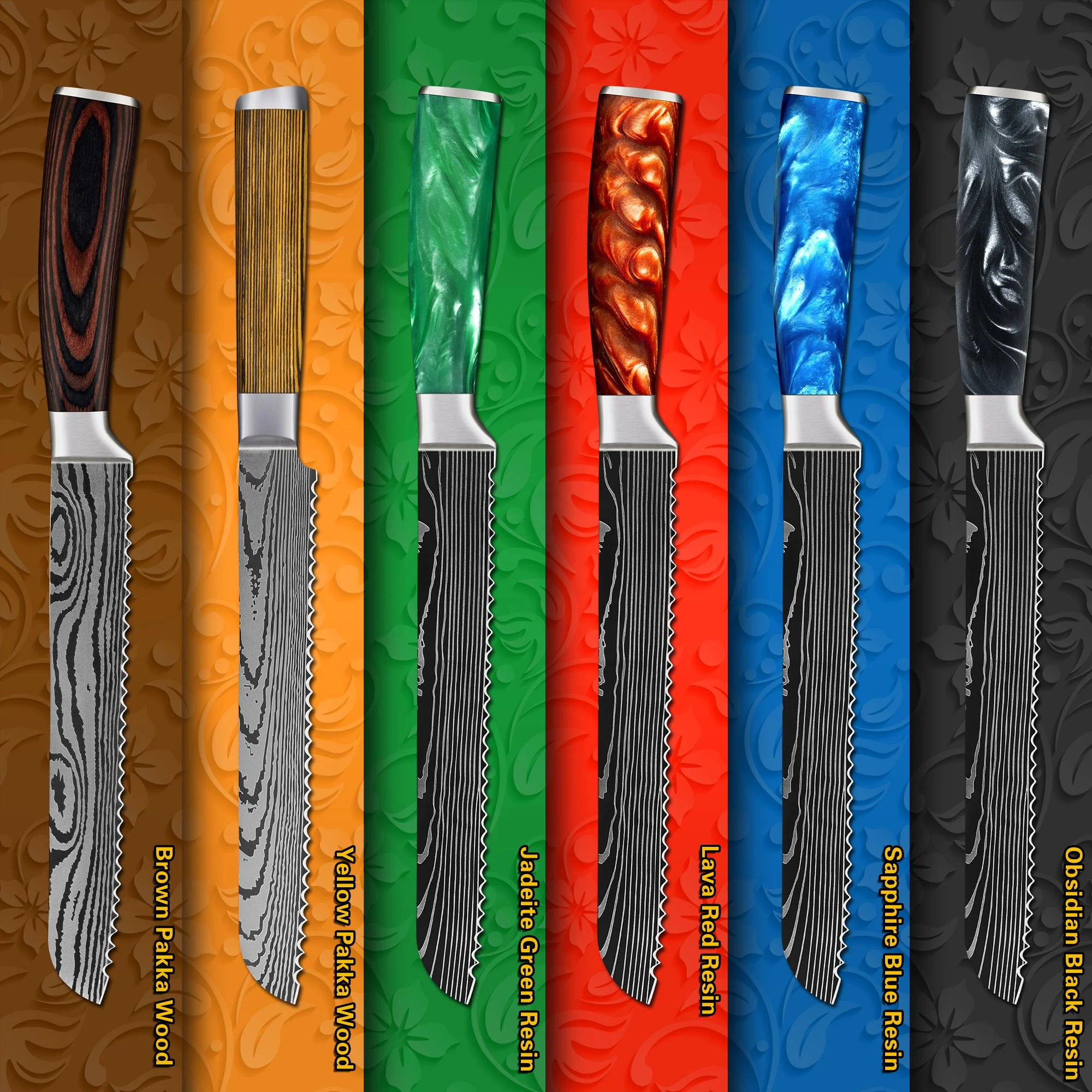 Jadeite Green Resin Handle 8 Inch 67 Layers VG10 Damascus Bread Slicer Japanese Custom Serrated Bread Knife With Gift Box