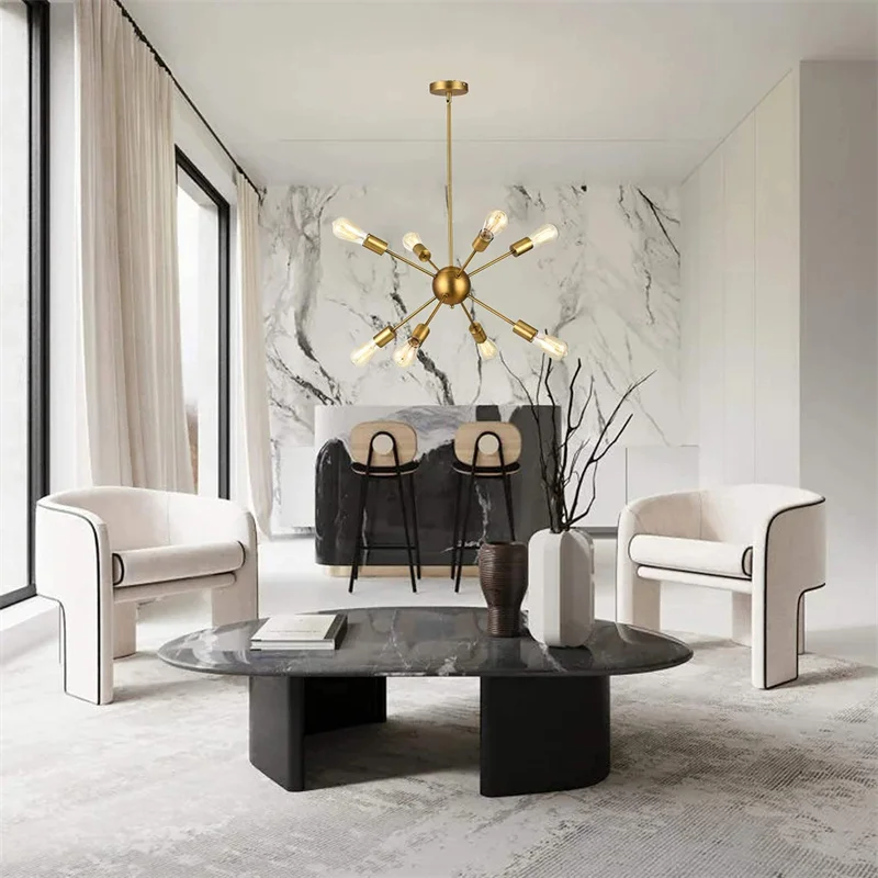 
Modern Chandelier Brushed Brass 8-Lights Pendant Light, Electroplating multi-head lamps for Dining Hall Bedroom Hotel Home Lamp 