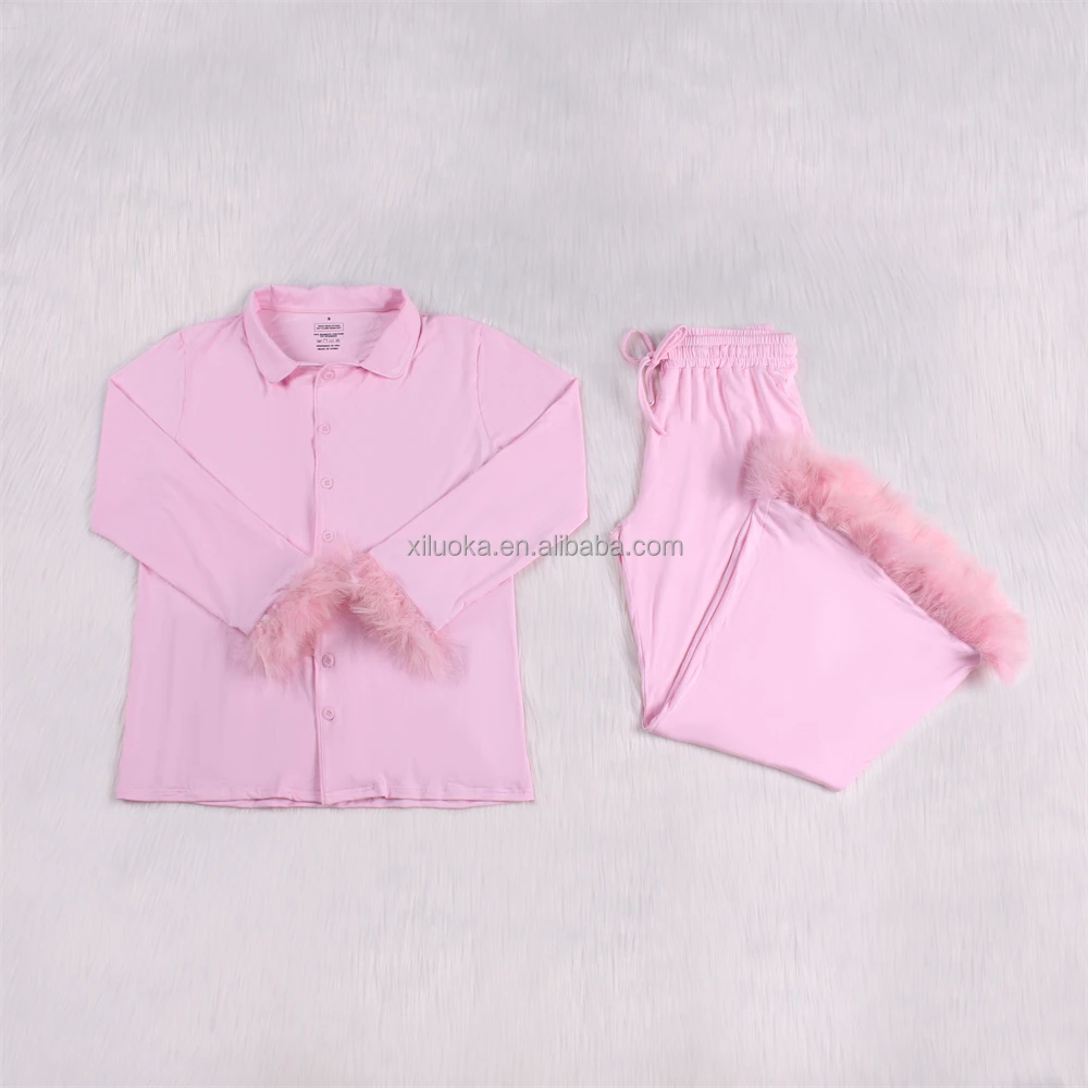 Custom Print Low Moq Bamboo Kids Clothes Family Matching Pajamas Long Sleeve Fall Winter Baby Girl Clothing Sets