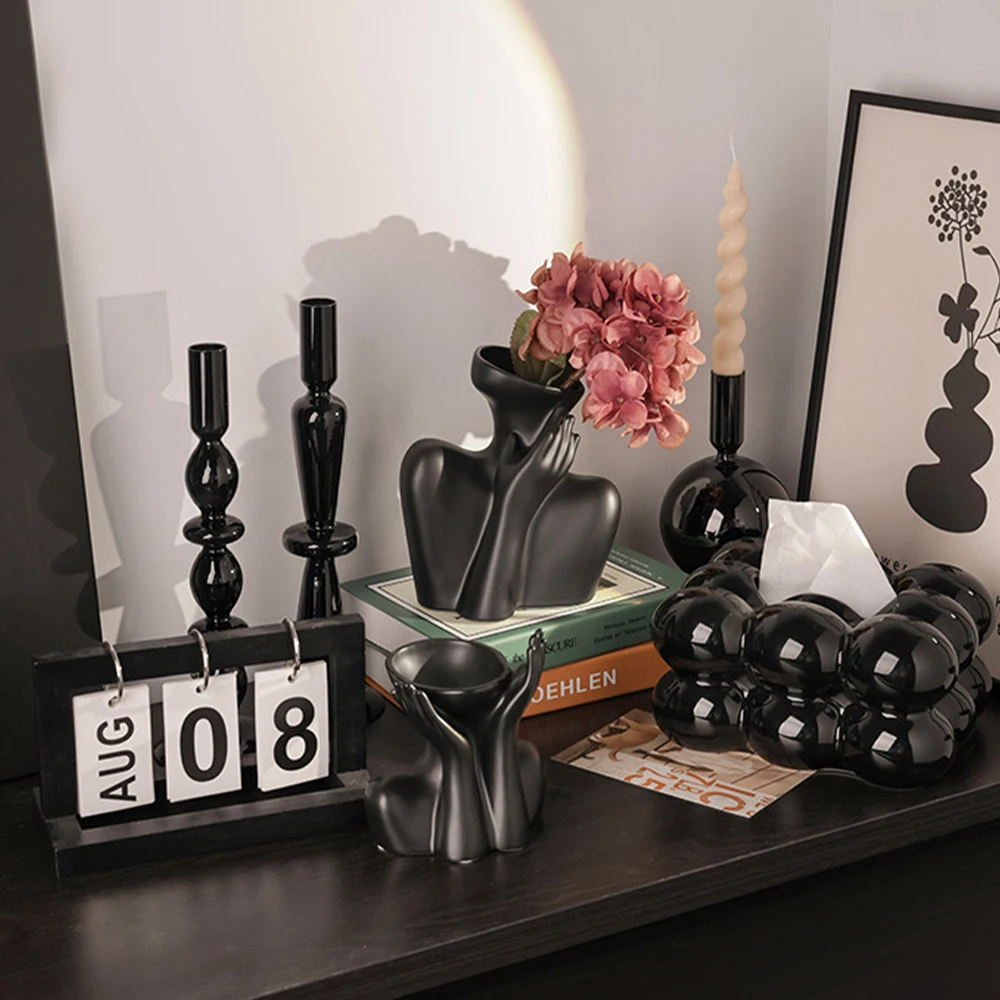 High Quality European Nordic Human Body Art Creative Ceramic Vase Decor Modern Boho Ornamental Flowers Vase For Living Room