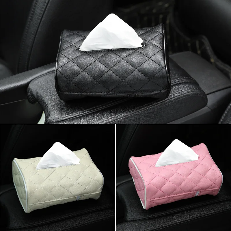 PU Leather Diamond Pattern Tissue Holder Leather Backseat Car Tissue Holder Napkin Box in Car