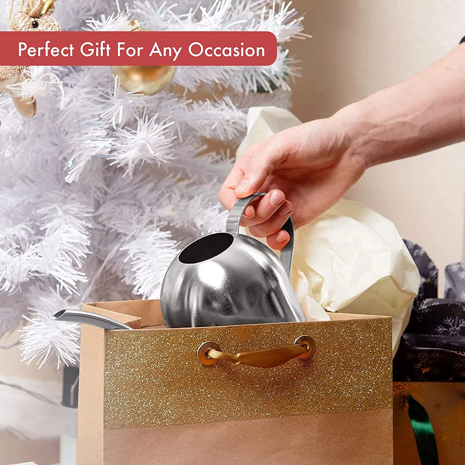 Stainless Steel Watering Can Metal Watering Can with Long Spout to Prevent Spillage Perfect Plant Watering Can