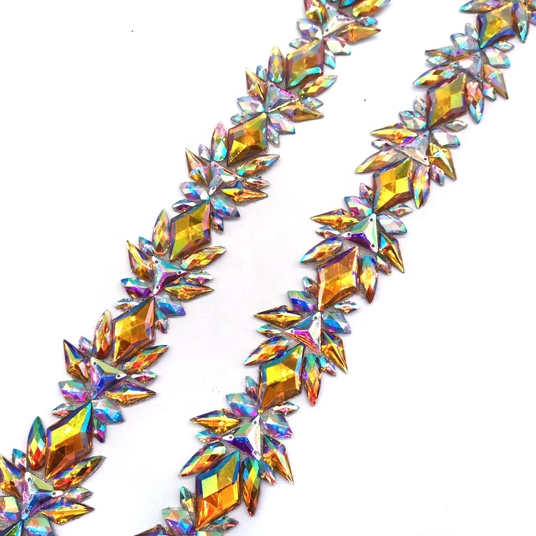 Many Stock AB Mix Colors Resin Gems Yellow Iron On Trim Designs Hot Fix Rhinestone Trimming Carnival Dress Accessories