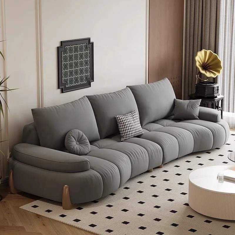 Anti-scratch sofa living room new modern minimalist white cream style curved cat scratch leather sofa