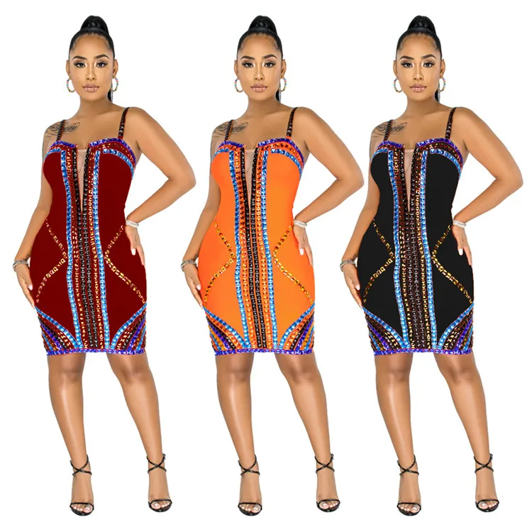 Wholesale Bodycon Women Evening Girls Causal Fashion Rhinestone Sexy Sequin Slip Hot Sparkly Lady Dress Product