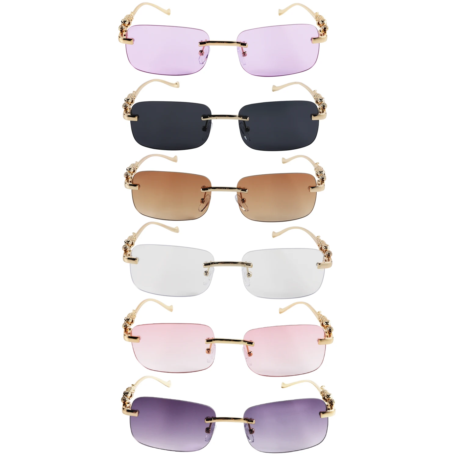 New Cheetah decorated rimless square sunglasses colored retro metal sunglasses cross border glasses for men and women