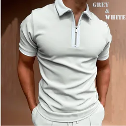 2023 Zipper Polo Shirts Navy Blue Color Matching Casual Men Polo Zipper Shirt