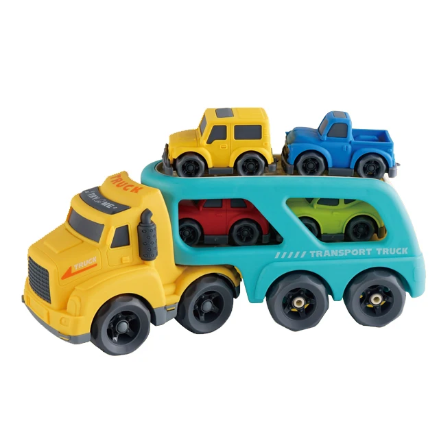 wholesale straw bioplastic toys Eco-friendly engineering double layers free wheel transport car Trailer truck for kids gift